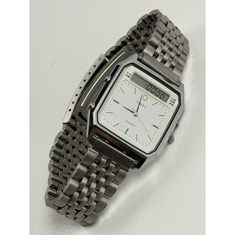Vintage Timex Q Ana-Digi Quartz Watch 33mm Analog Works Digital As-Is